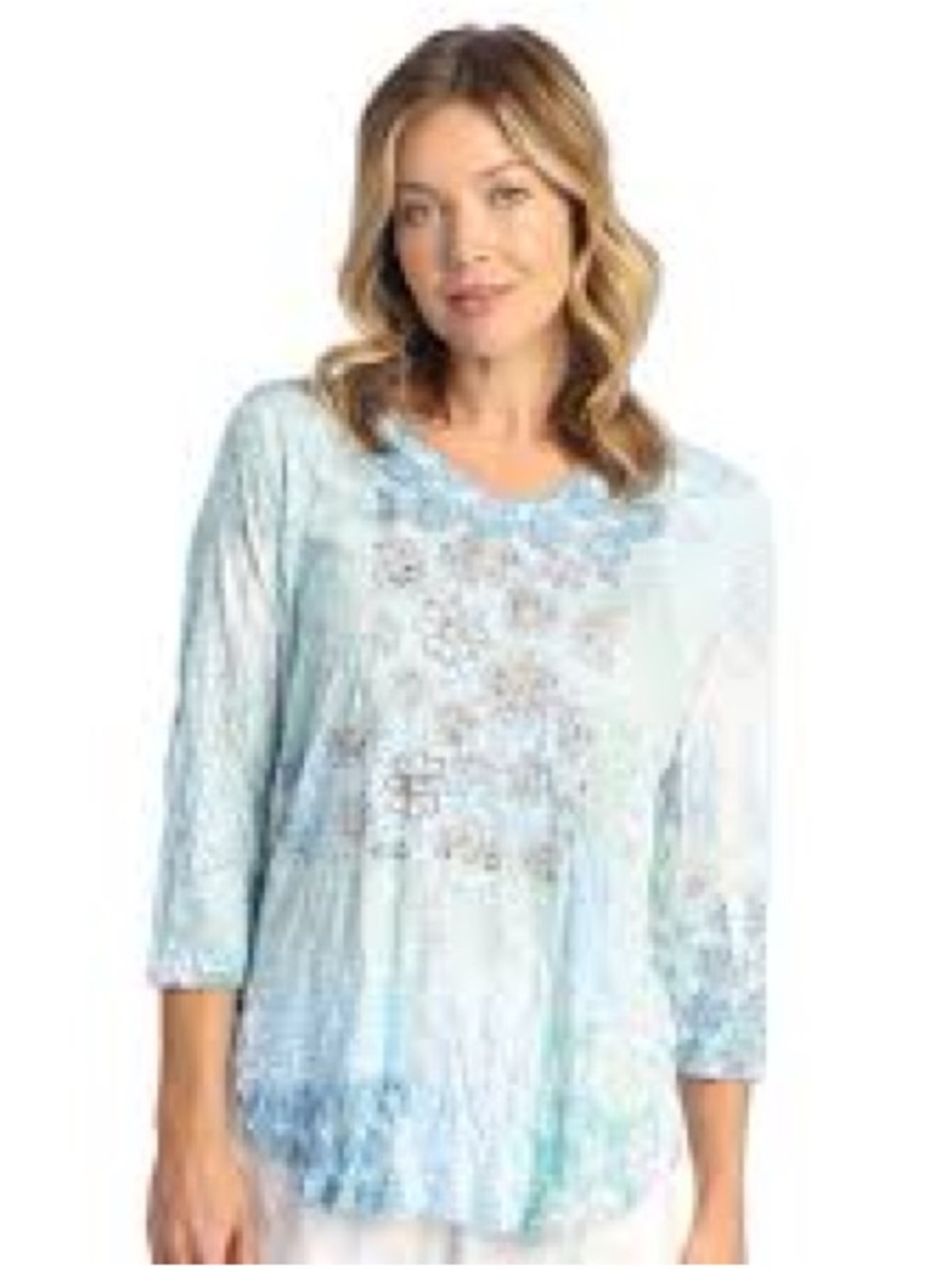 Jess & Jane LIBSON" RAYON BURNOUT CRUSHED V-NECK ROUND HEM TOP
